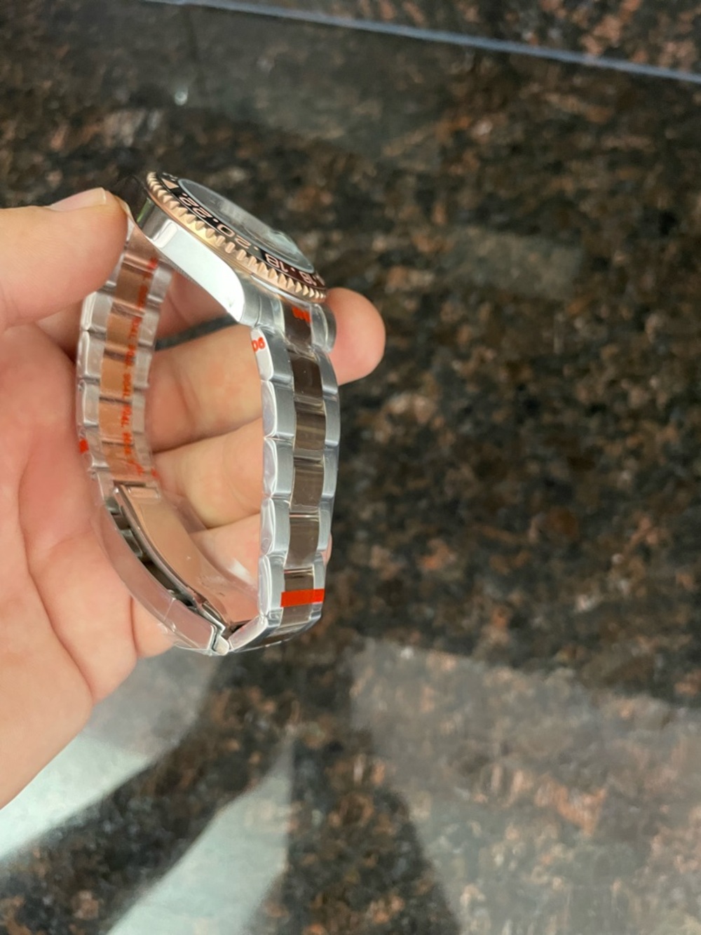 Men's Two-Tone Rose Gold and Silver GMT Watch - Black Dial - Picture 3 of 5
